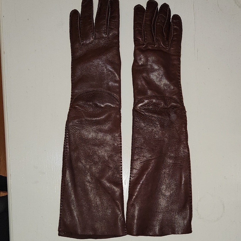 Patrizia Pepe Brown Long Leather Gloves
